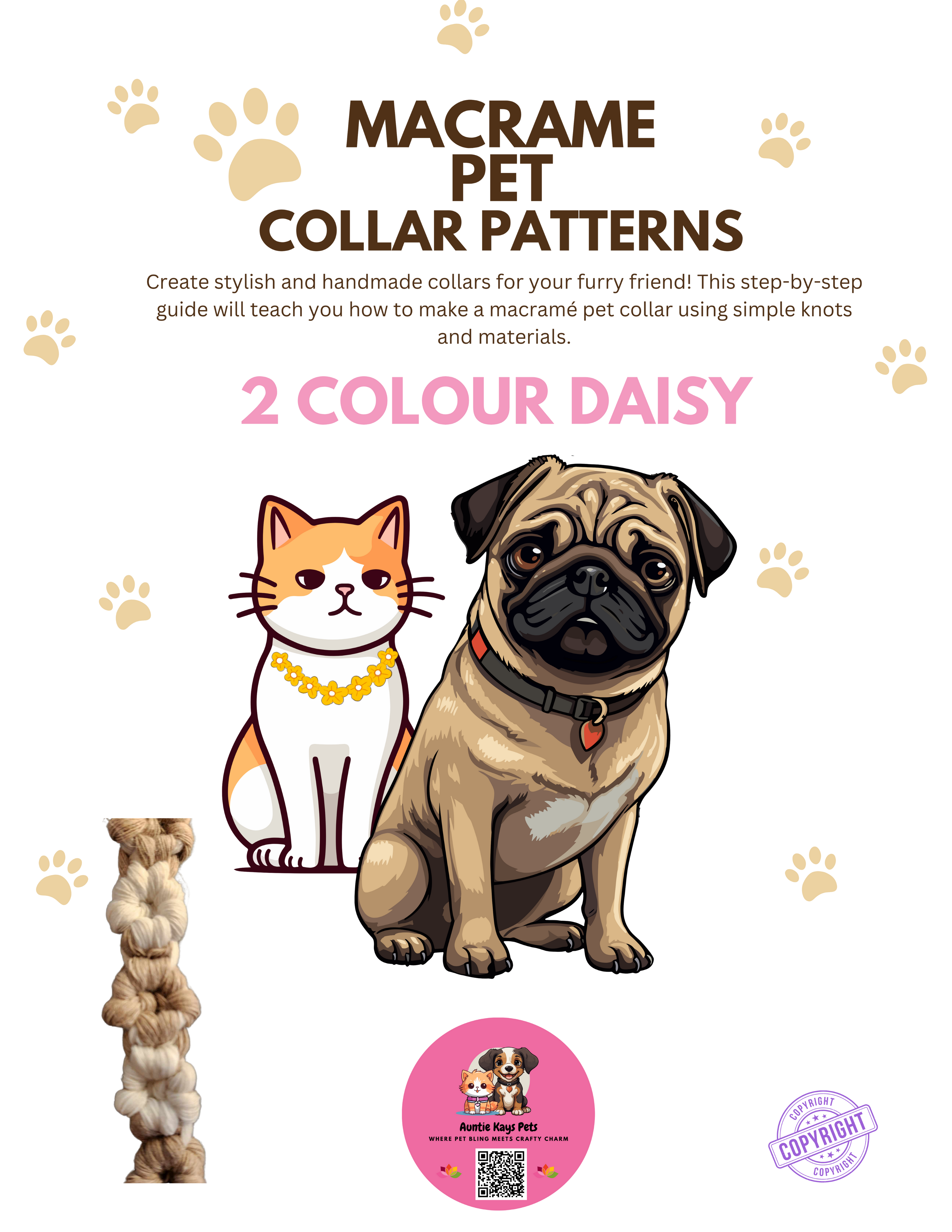 2 Colour Daisy DIY Pet Collar Pattern Only
