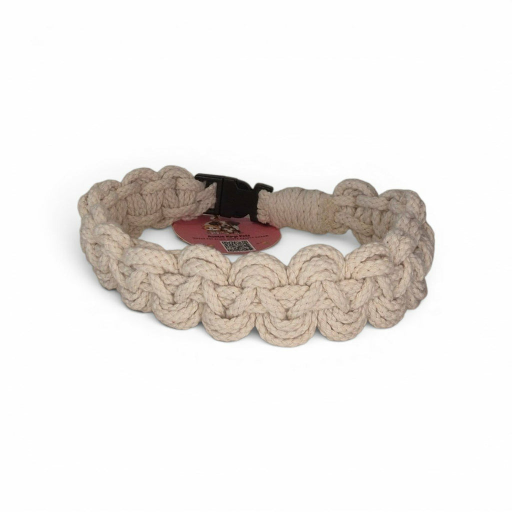 ONE-OF-A-KIND Handmade Macrame Pet Collar – Natural Cream Scalloped Knot Design | Fixed 18.5", Only 1 Available