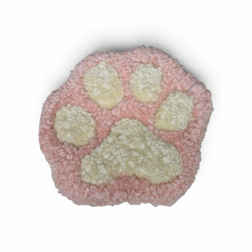 Blush Pink Paw Print Mug Rug – Soft Minimalist Plush Punch Needle Coaster