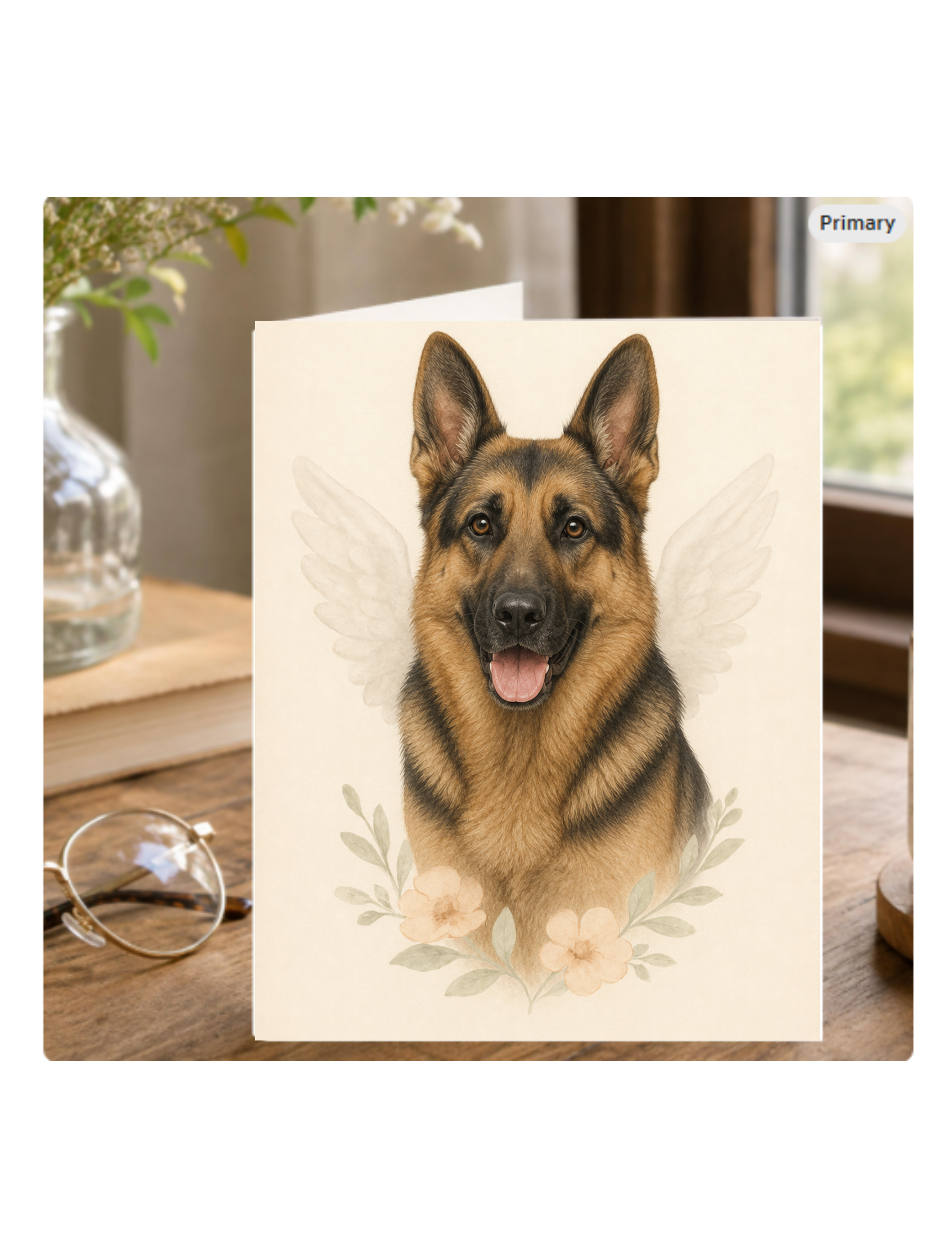 Pet Memorial Notecard — Angel Wings Dog and Cat Sympathy Notecard — Free Shipping Canada