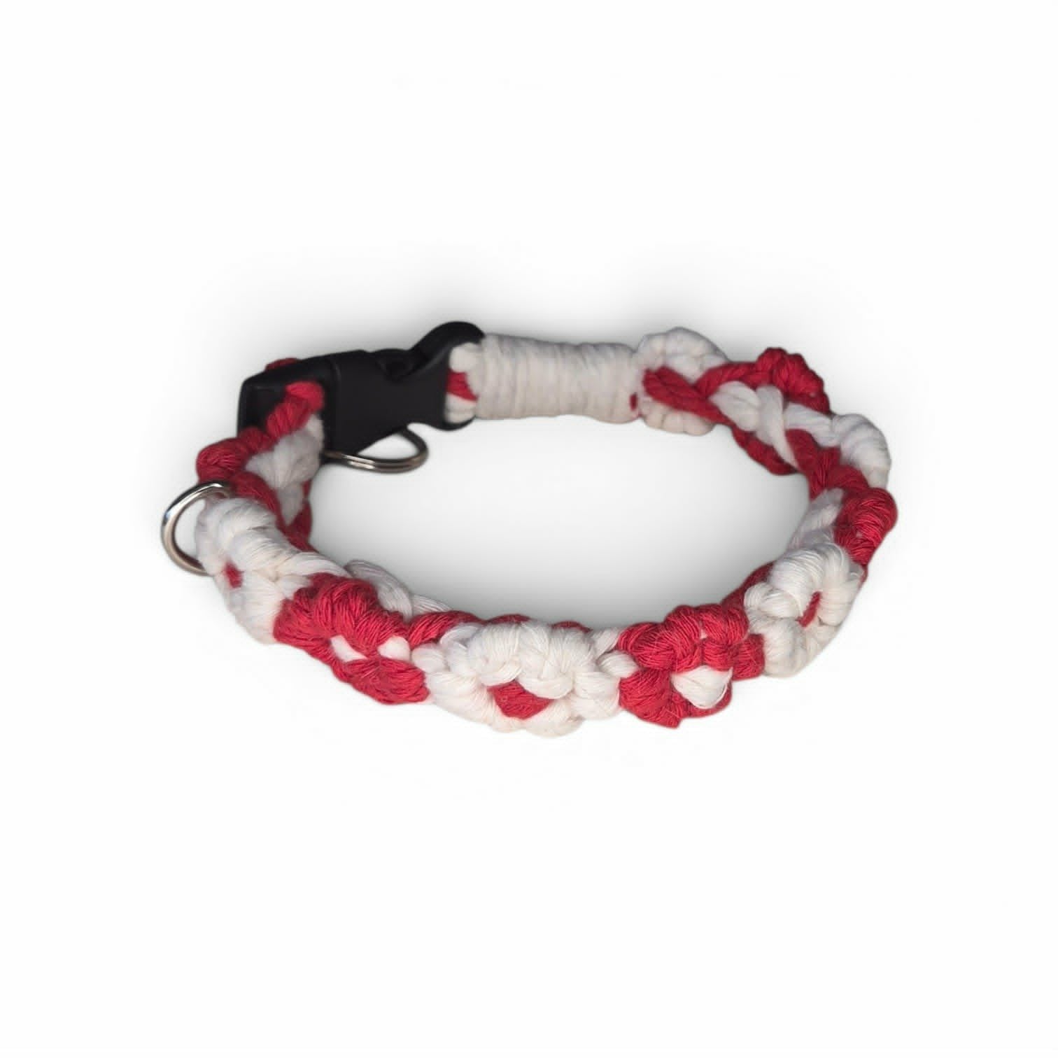One-of-a-Kind Daisy Knot Macrame Collar in Red and White, 13.5 Inch