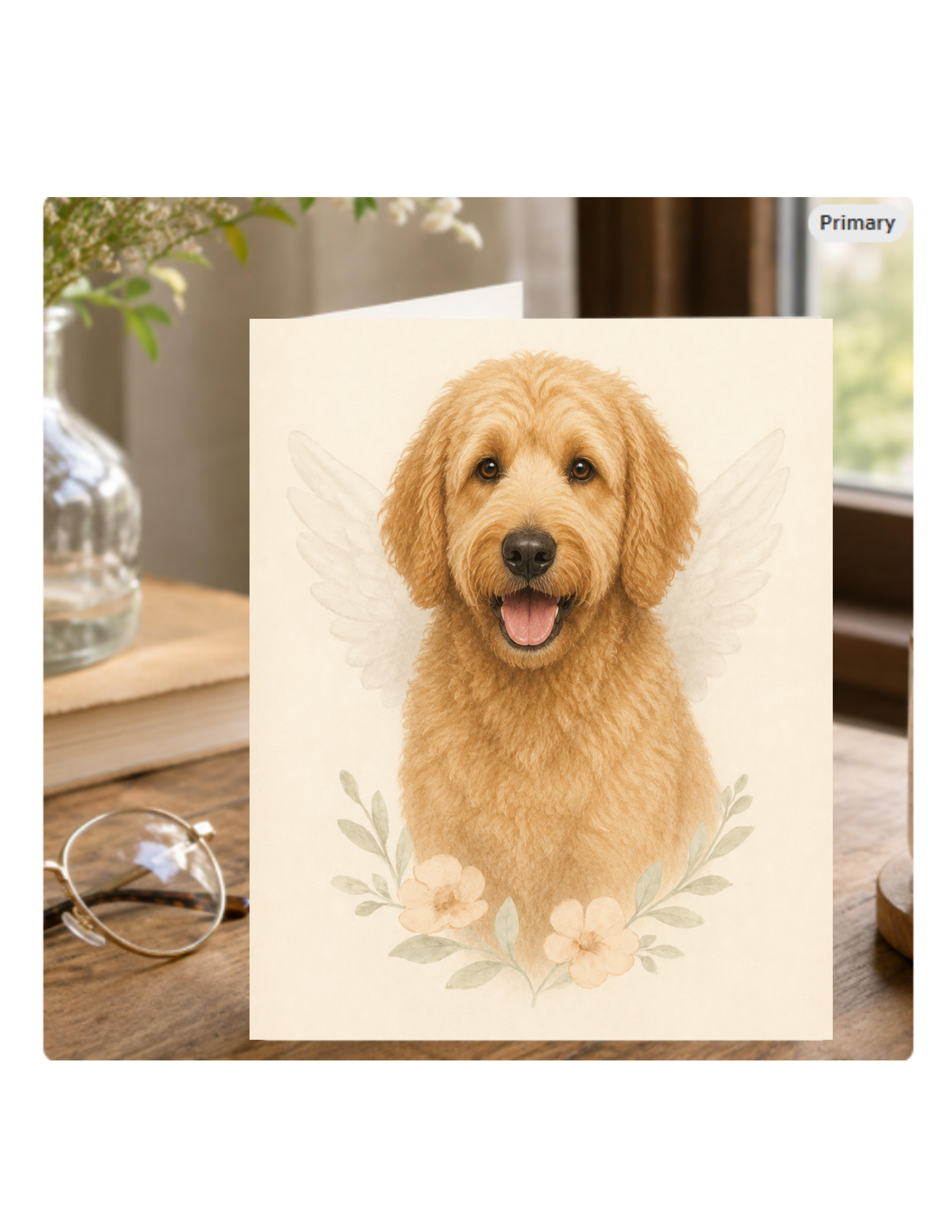 Pet Memorial Notecard — Angel Wings Dog and Cat Sympathy Notecard — Free Shipping Canada