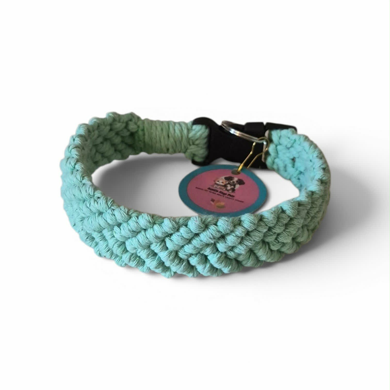Light Green Macrame Dog Collar with Black Buckle – 12.5 Inch