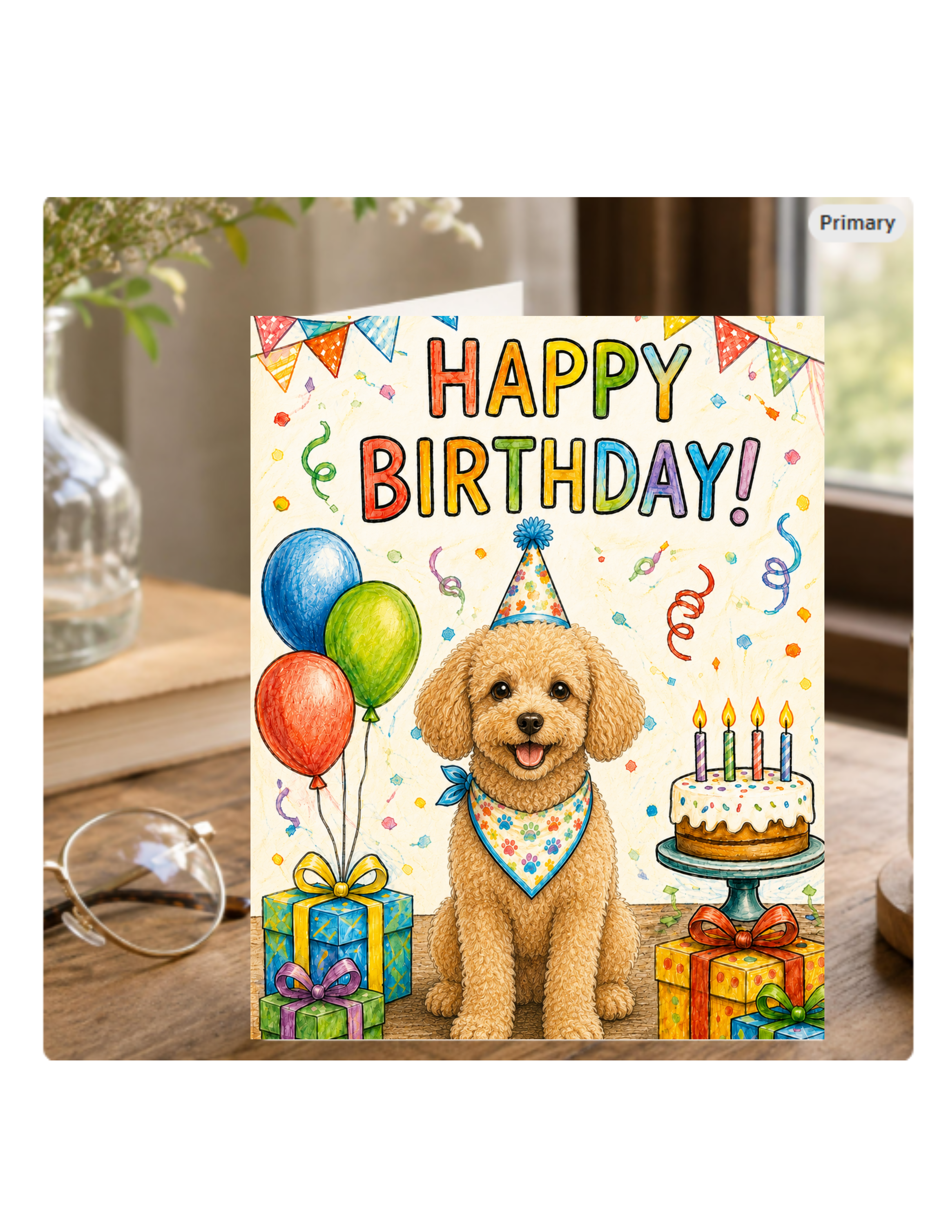 Apricot Miniature Poodle Birthday Card Cute Dog Birthday Notecard Blank Inside Poodle Lover Gift Card