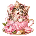 Cute Kitten & Yarn PNG – Pink Cat Digital Clipart | Commercial Use