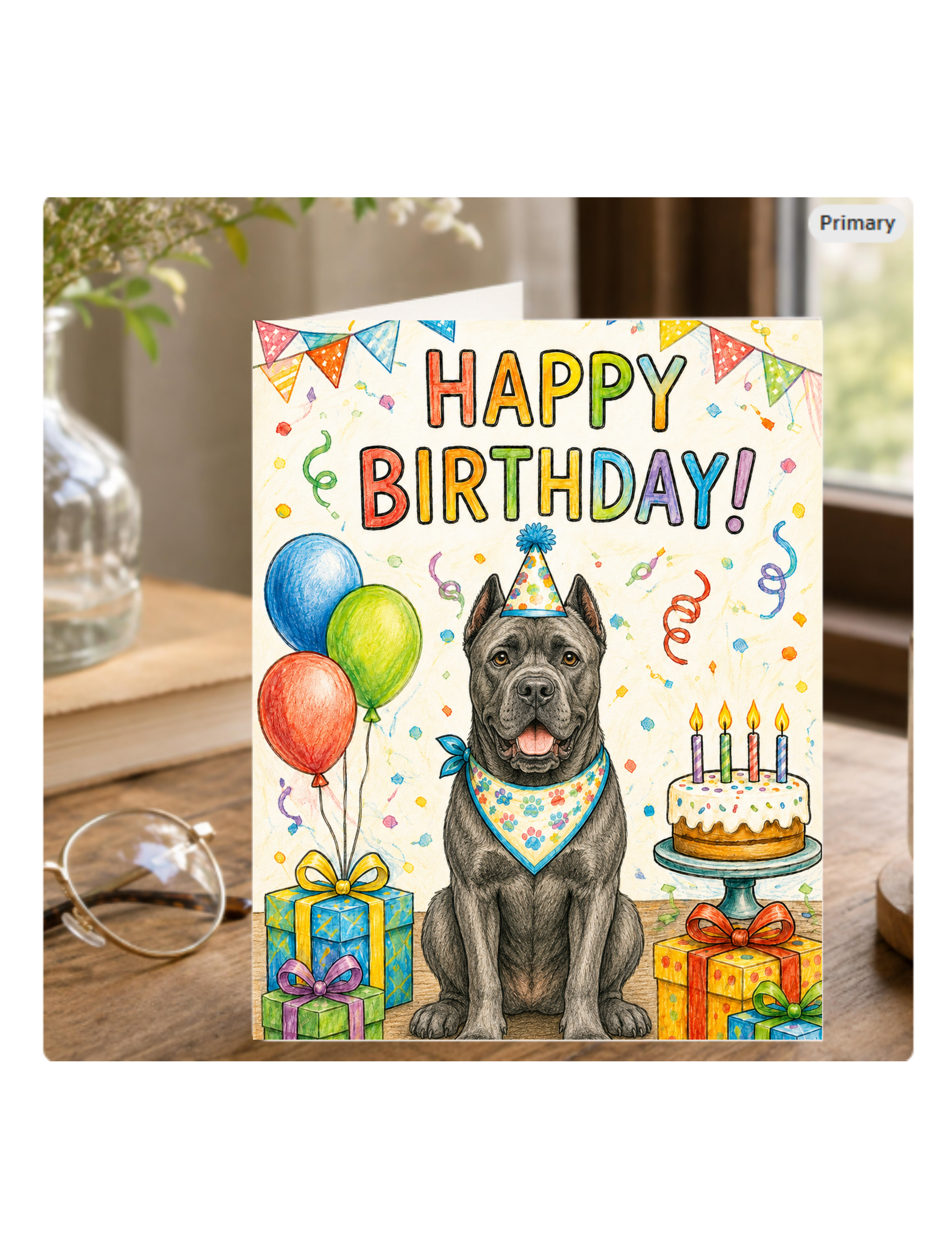 Cane Corso Birthday Card – Cute Dog Birthday Notecard, Blank Inside