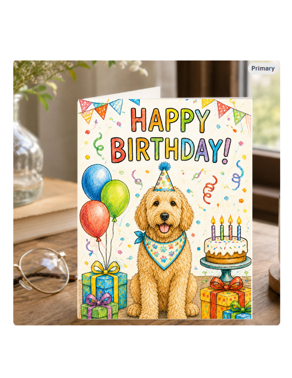 Goldendoodle Birthday Card – Cute Dog Birthday Notecard, Blank Inside