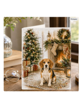 Beagle Christmas Notecard – Cozy Fireside Watercolor Design | Single or Multi-Pack