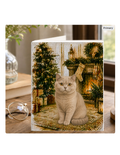 British Shorthair Christmas Notecard – Cozy Fireside Watercolor Design | Single or Multi-Pack