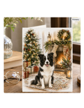 Border Collie Christmas Notecard – Cozy Fireside Watercolor Design | Single or Multi-Pack