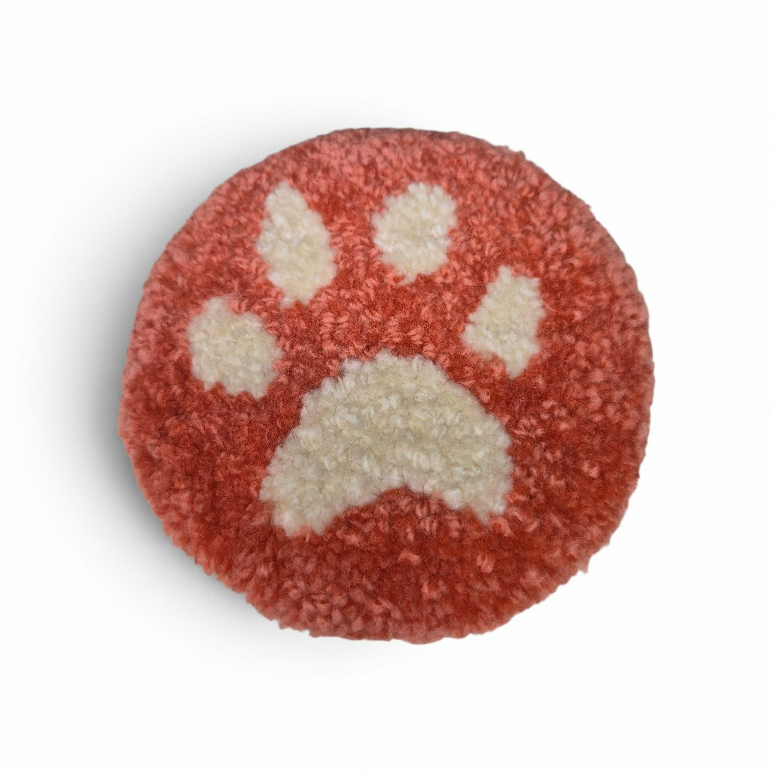 Coral Red Paw Print Mug Rug – Bold Plush Punch Needle Statement Coaster