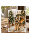 German Shepherd Christmas Notecard – Cozy Fireside Watercolor Design | Single or Multi-Pack