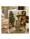 Domestic Shorthair Tabby Christmas Notecard – Cozy Fireside Watercolor Design | Single or Multi-Pack
