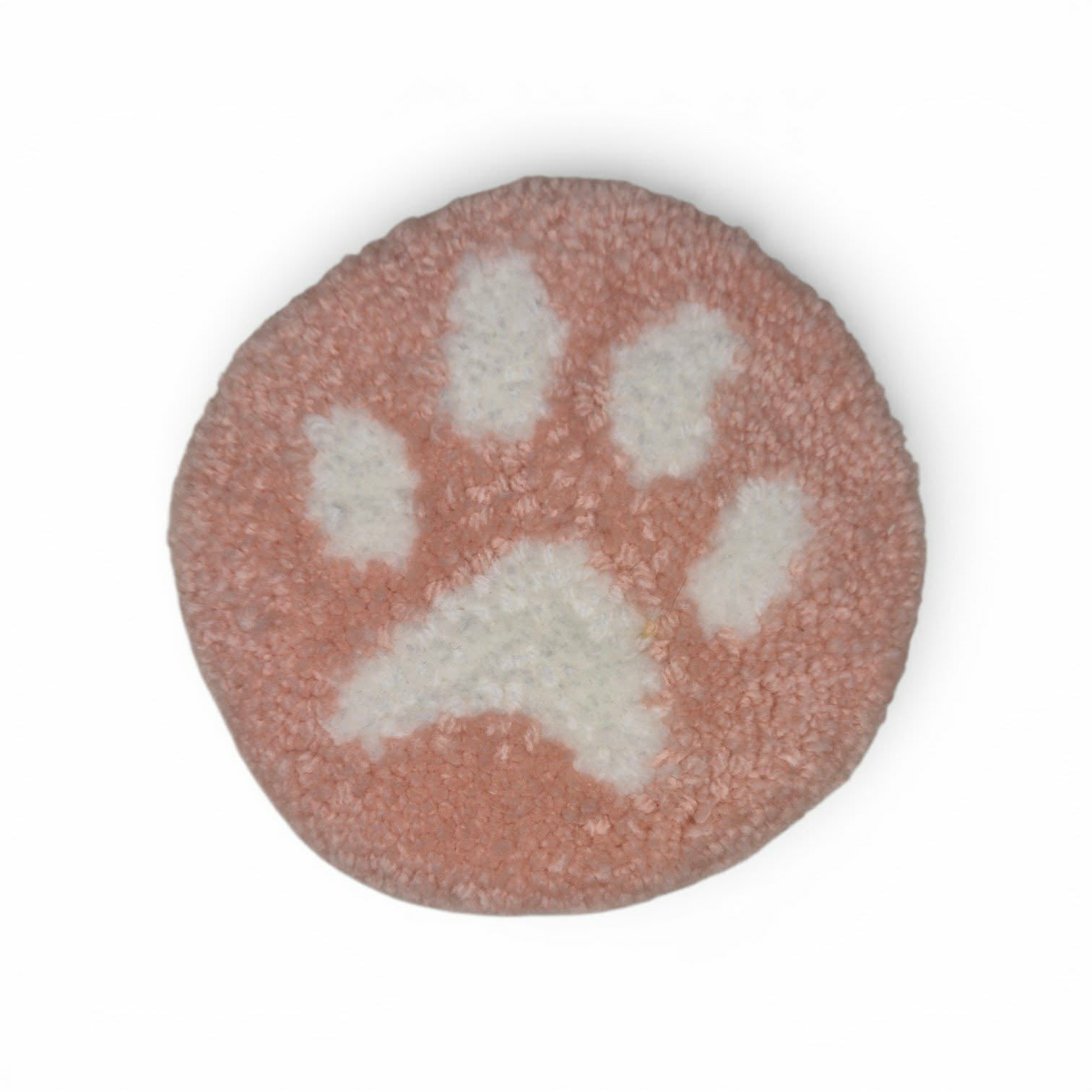 Rose Pink Paw Print Mug Rug – Plush Punch Needle Coaster for Coffee & Tea Lovers