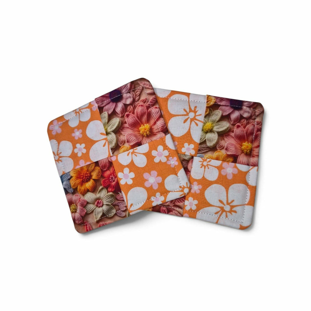 Autumn Floral Patchwork Mug Rug Coaster Set of 2
