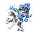 Ice Skating Cat PNG – Blue Winter Cat Sublimation Design | Commercial Use