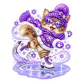 Purple Ice Skating Cat PNG – Winter Figure Skating Sublimation Design