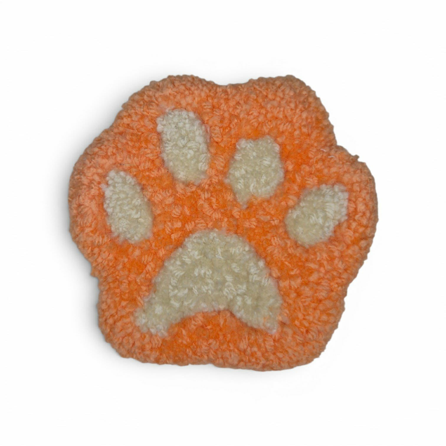 Orange Paw Print Mug Rug – Plush Punch Needle Coaster for Autumn Coffee Moments