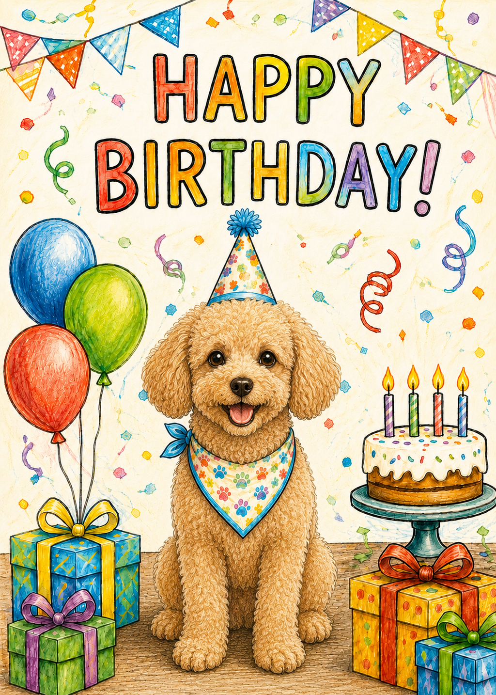 Apricot Miniature Poodle Birthday Card Cute Dog Birthday Notecard Blank Inside Poodle Lover Gift Card