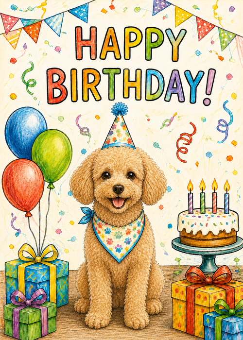 Apricot Miniature Poodle Birthday Card Cute Dog Birthday Notecard Blank Inside Poodle Lover Gift Card