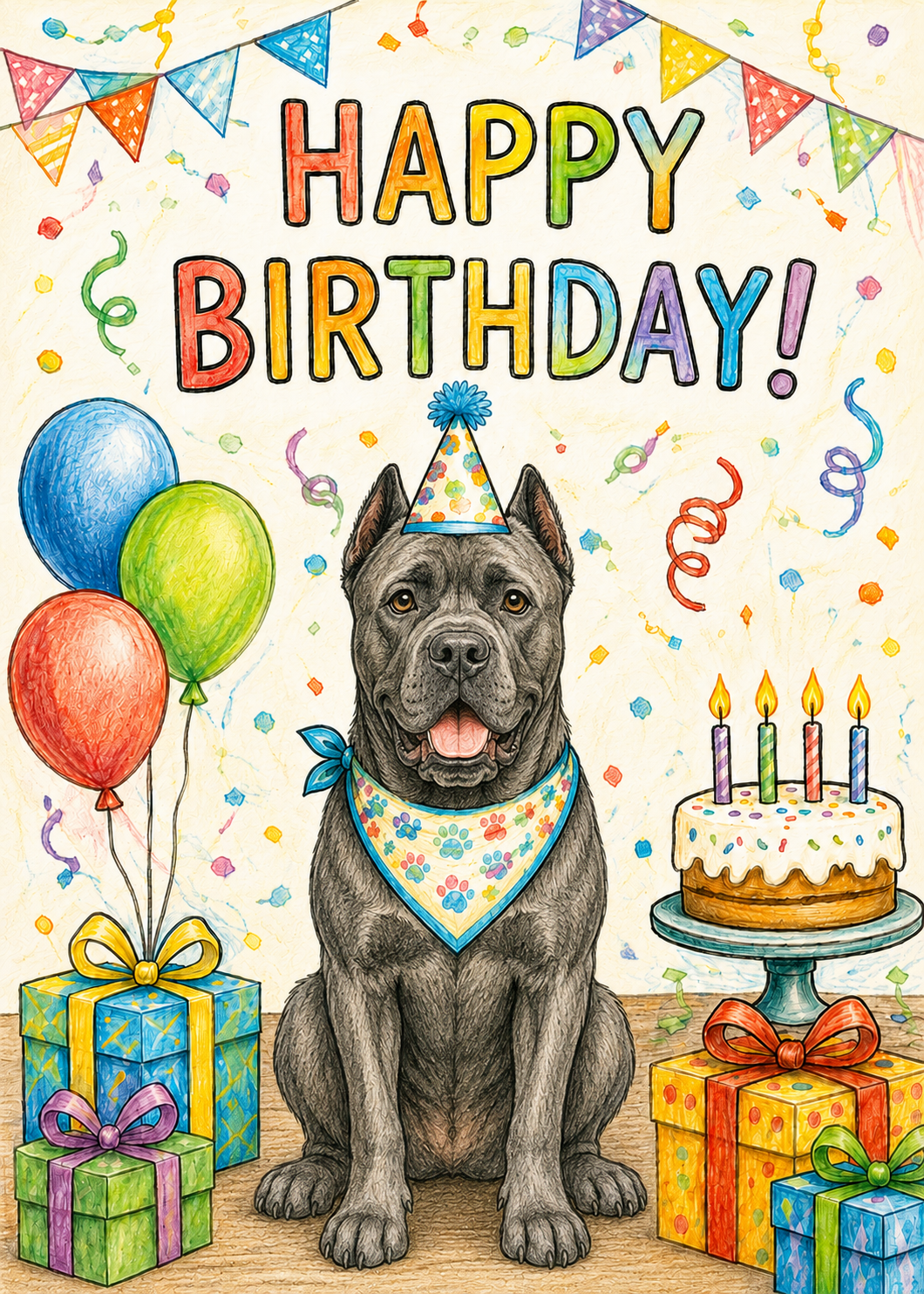 Cane Corso Birthday Card – Cute Dog Birthday Notecard, Blank Inside