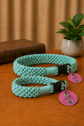 Light Green Macrame Dog Collar with Black Buckle – 12.5 Inch