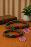 Handmade Macrame Pet Collar – Red & Green Holiday Daisy Design | Adjustable Dog & Cat Collar