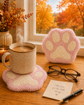 Blush Pink Paw Print Mug Rug – Soft Minimalist Plush Punch Needle Coaster
