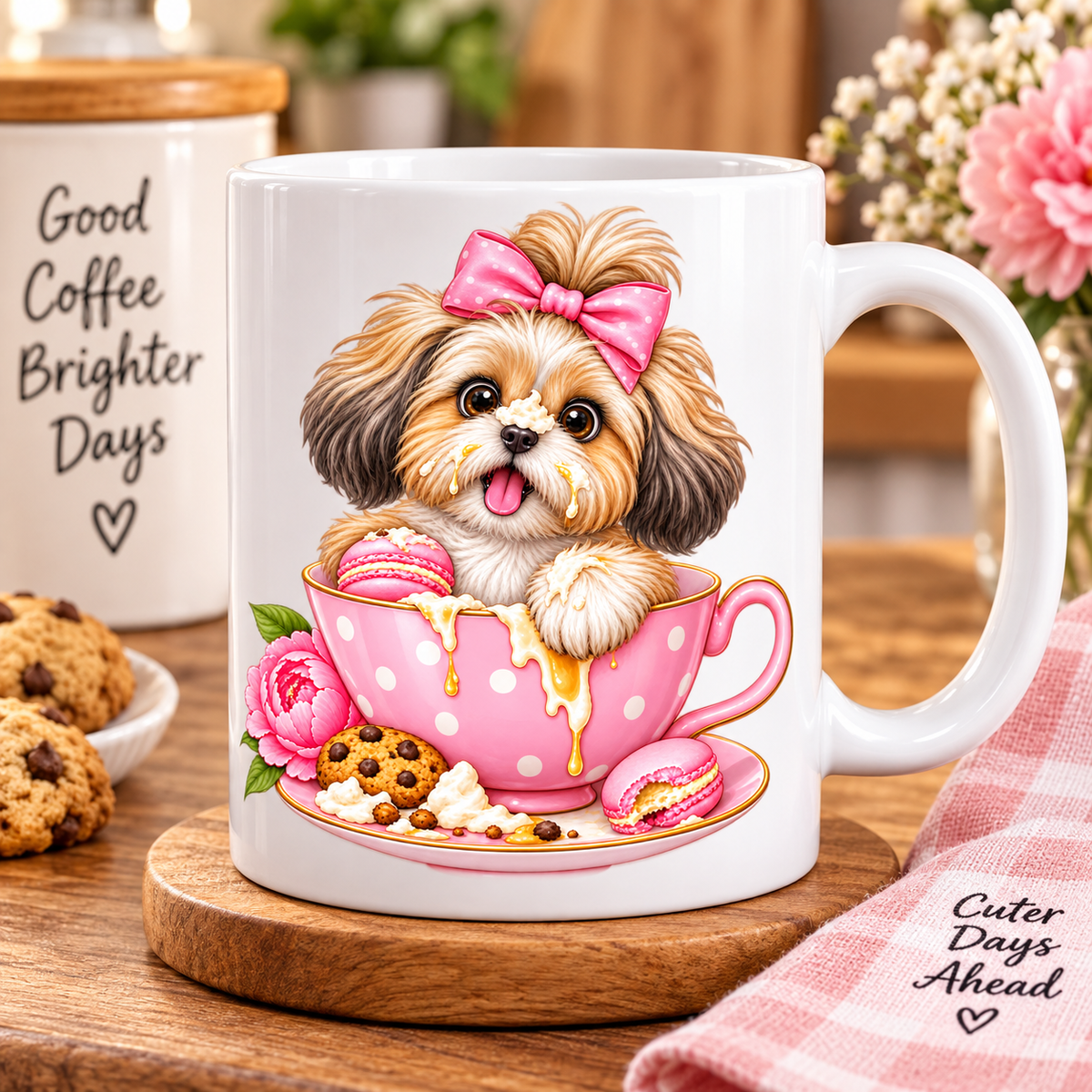 Pink Shih Tzu Teacup PNG | Cute Dog Lover Digital Download for POD & Crafts