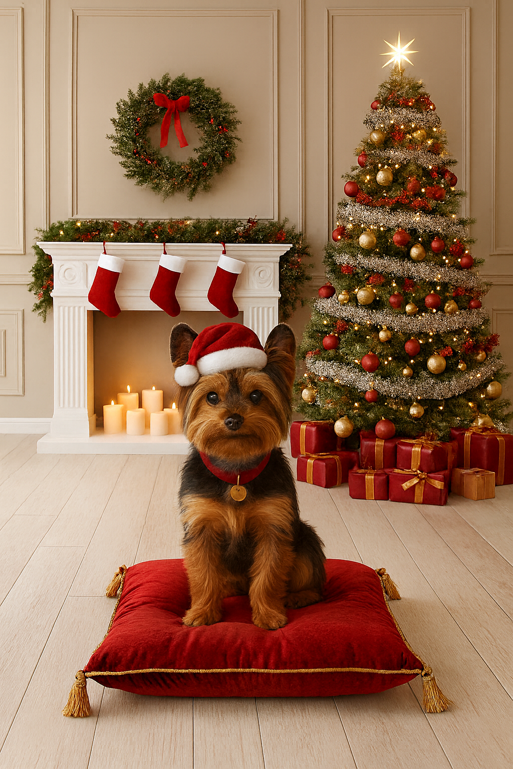 Yorkshire Terrier Christmas Notecard — Blank Inside Holiday Card for Dog Lovers