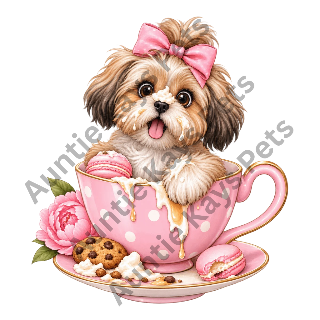 Pink Shih Tzu Teacup PNG | Cute Dog Lover Digital Download for POD & Crafts