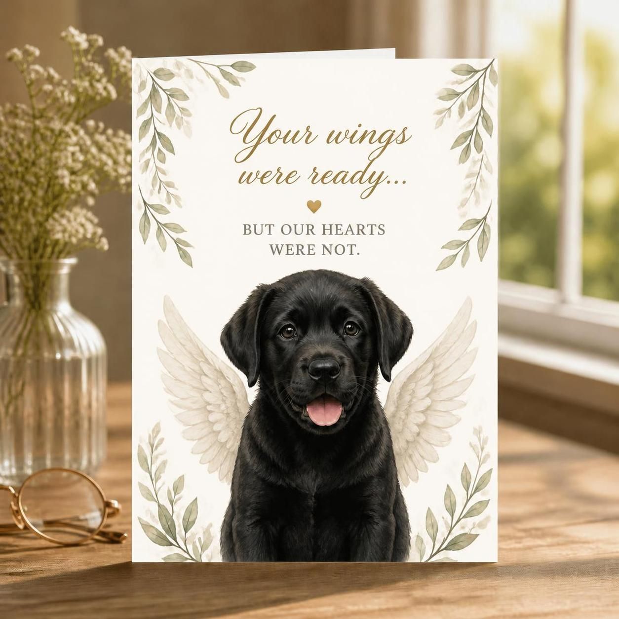 Black Lab Sympathy Notecard — Your Wings Were Ready But Our Hearts Were Not — Pet Loss Card — Dog Memorial Card
