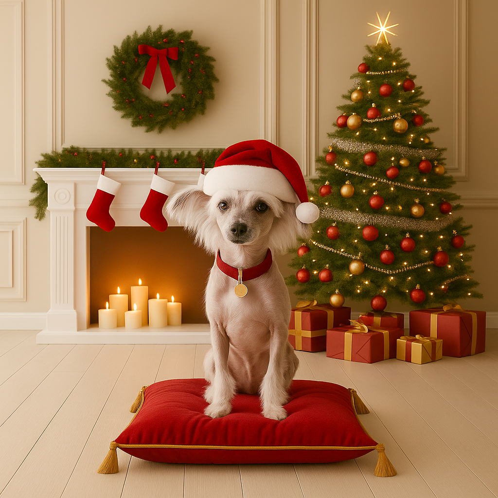 Chinese Crested Christmas Notecard — Blank Inside Holiday Card for Dog Lovers