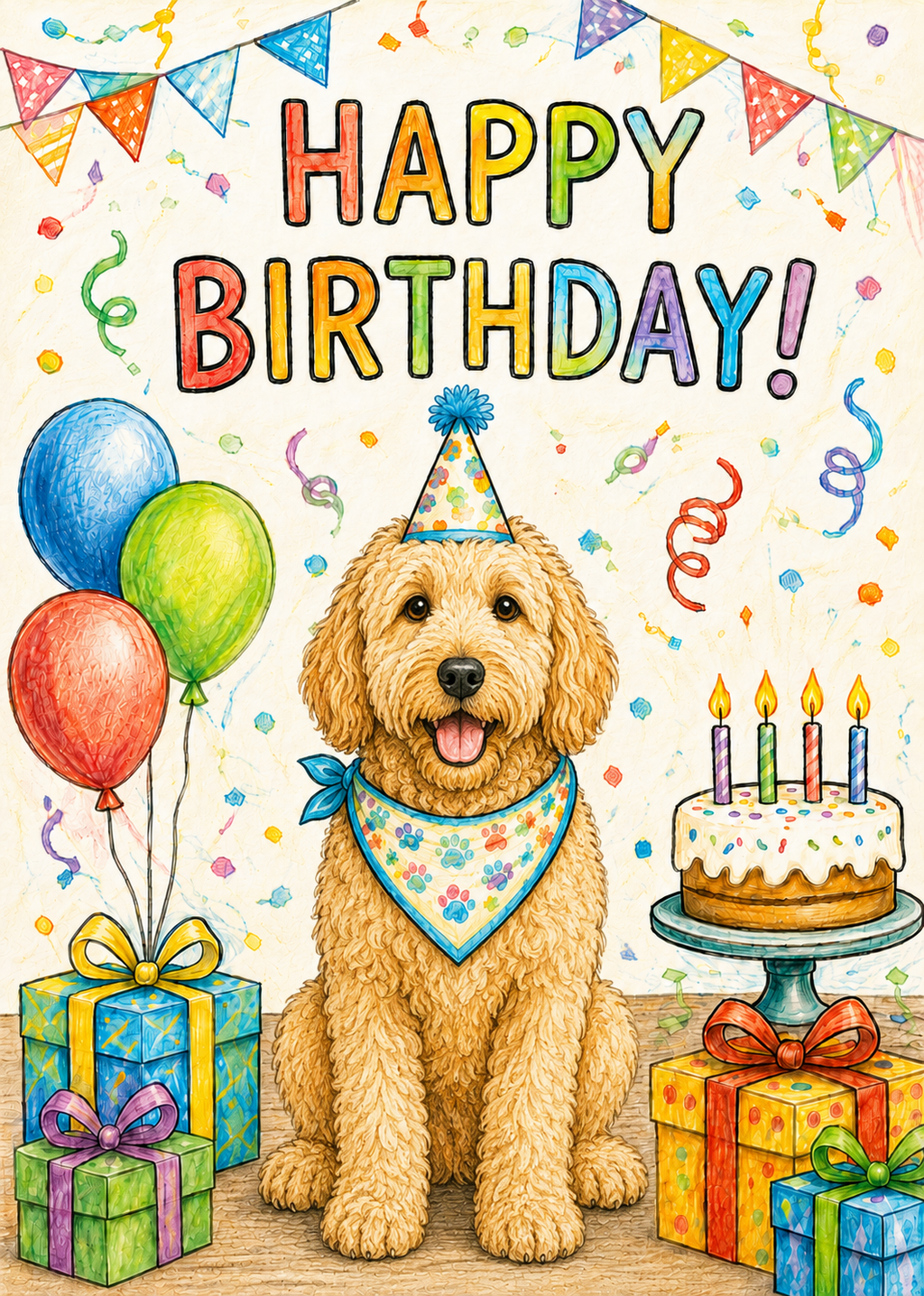 Goldendoodle Birthday Card – Cute Dog Birthday Notecard, Blank Inside
