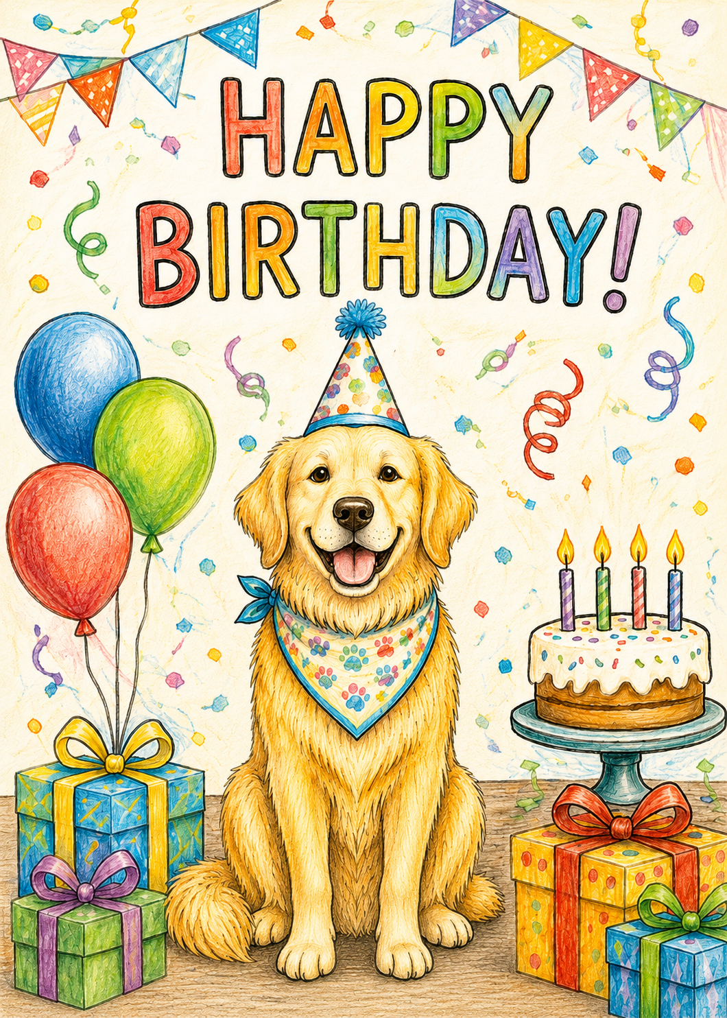 Golden Retriever Birthday Card – Cute Dog Birthday Notecard, Blank Inside