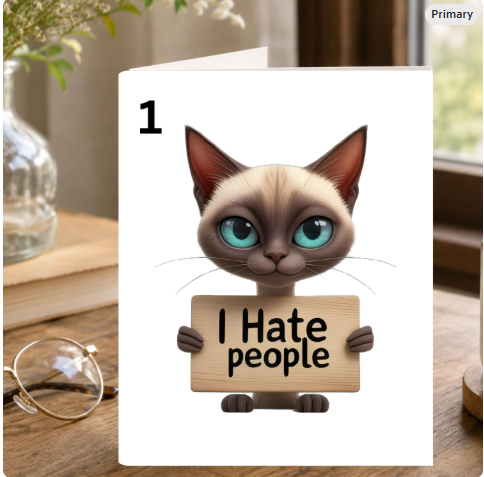 Funny Cat Notecard — "I Hate People" | Blank Inside | Single Card or Set