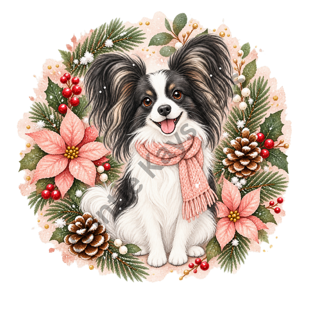 Papillon Christmas Ornament PNG Set – Front & Back POD Sublimation Designs
