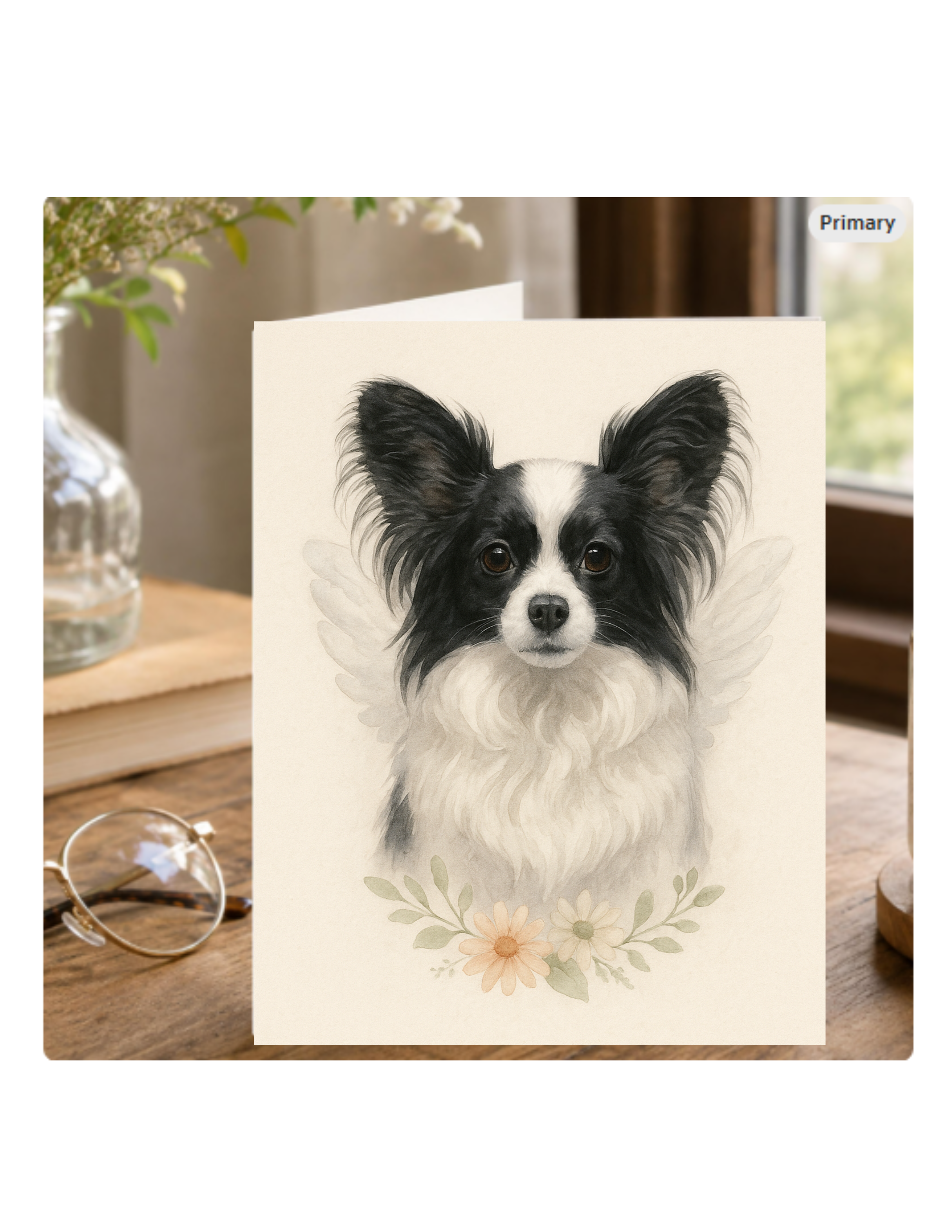 Pet Memorial Notecard — Angel Wings Dog and Cat Sympathy Notecard — Free Shipping Canada