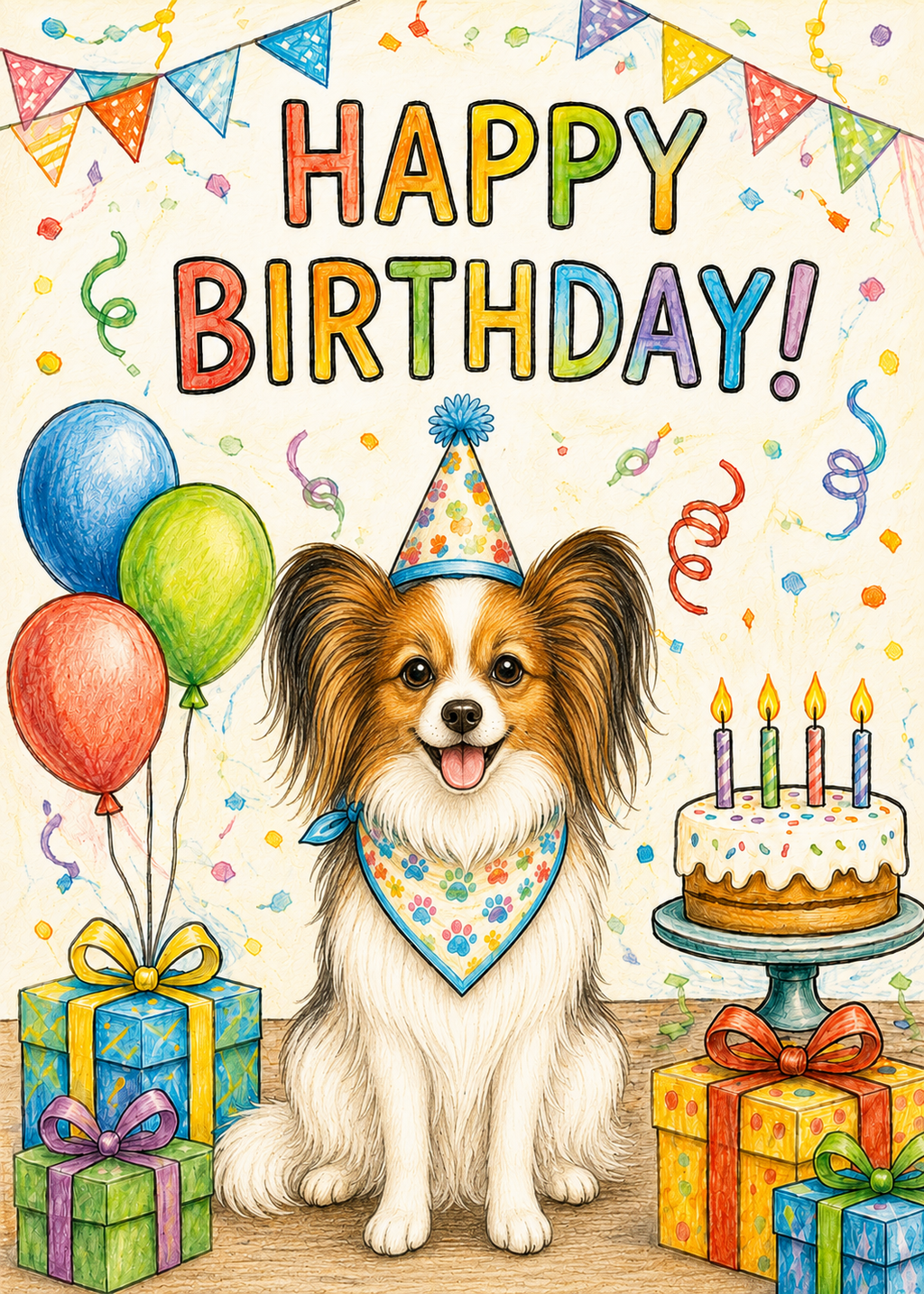 Papillon Birthday Card – Cute Dog Birthday Notecard, Blank Inside