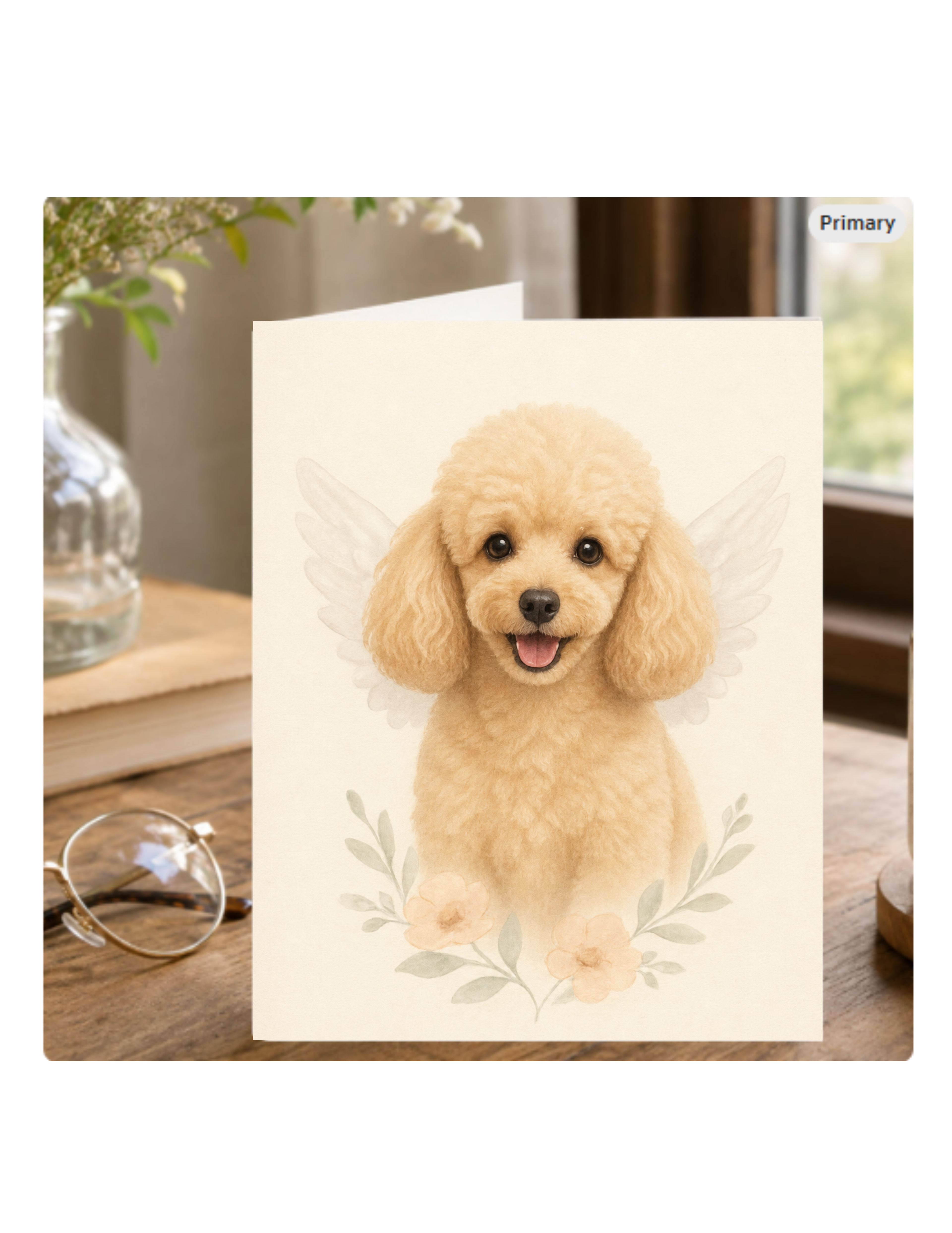 Pet Memorial Notecard — Angel Wings Dog and Cat Sympathy Notecard — Free Shipping Canada
