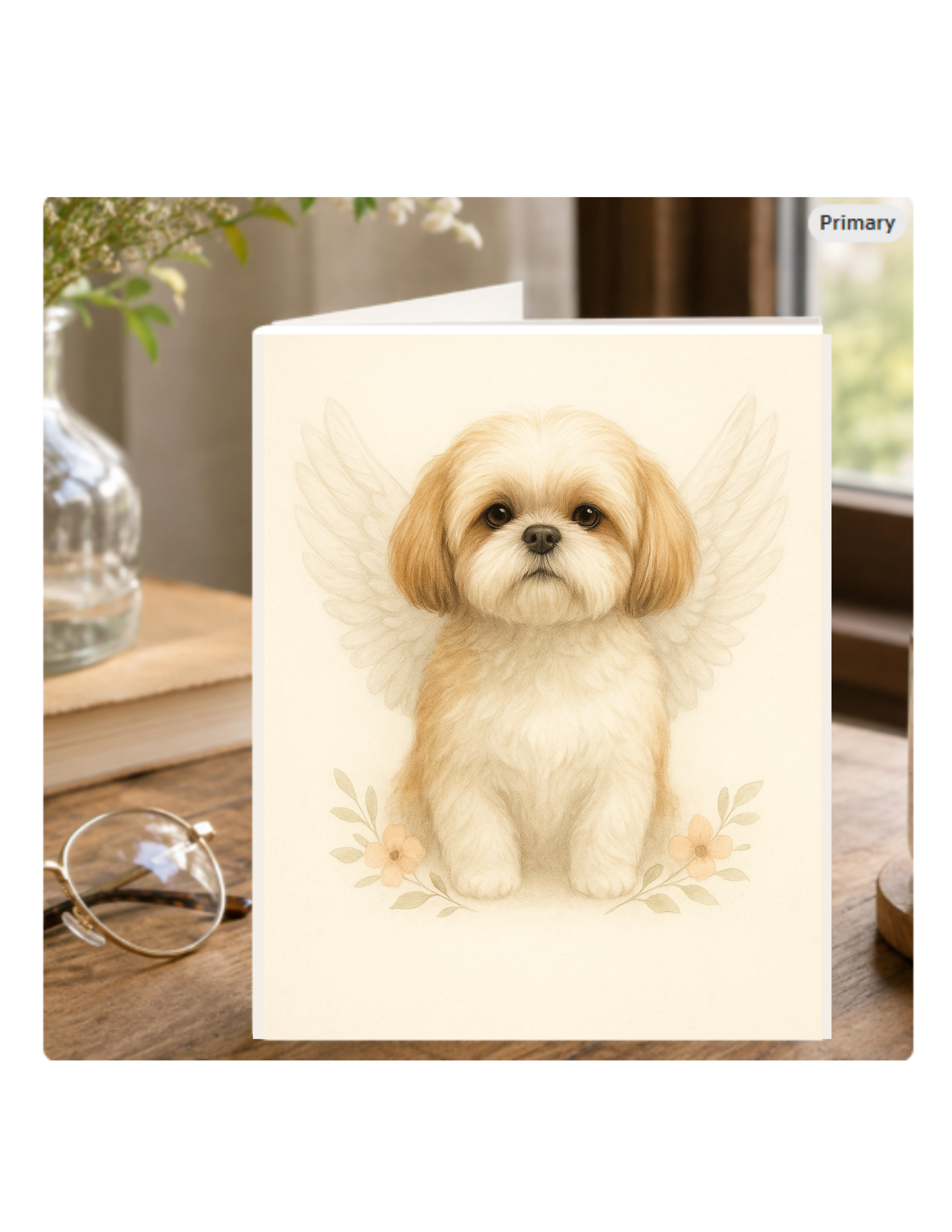 Pet Memorial Notecard — Angel Wings Dog and Cat Sympathy Notecard — Free Shipping Canada