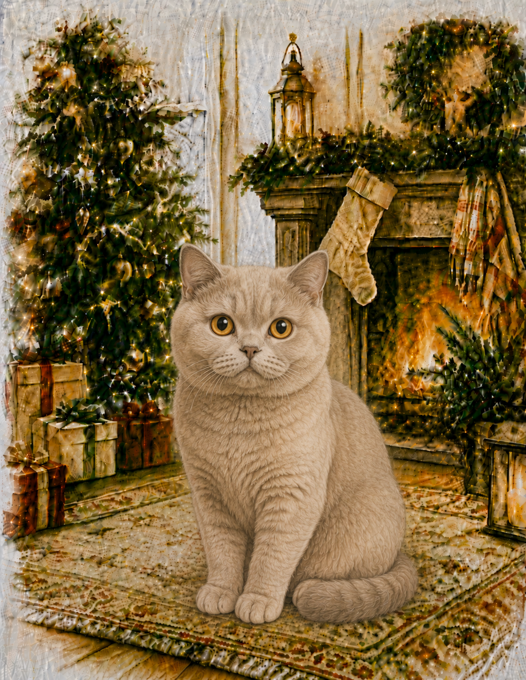 British Shorthair Christmas Notecard – Cozy Fireside Watercolor Design | Single or Multi-Pack