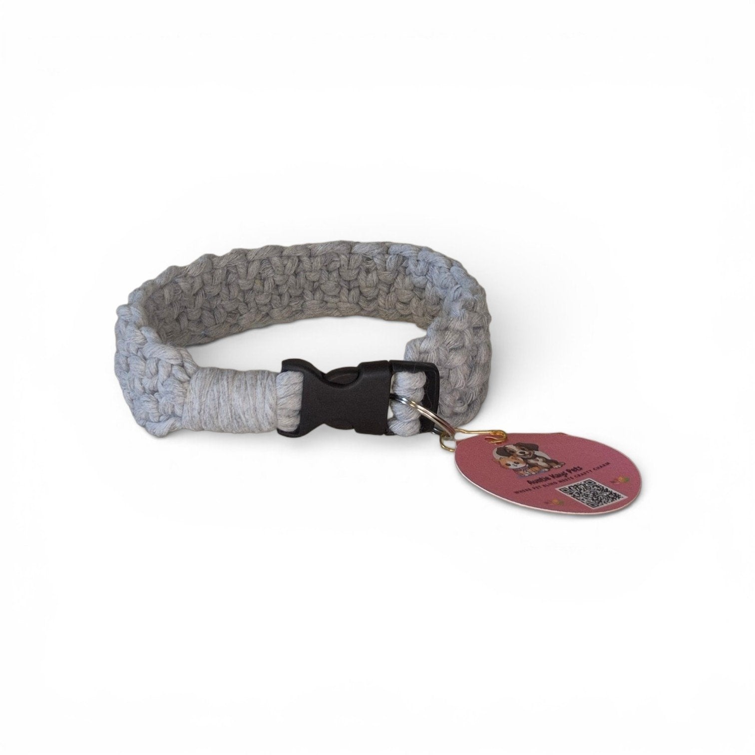 Handmade Macrame Pet Collar – Heather Grey Knot Design | Fixed-Size Dog & Cat Collar