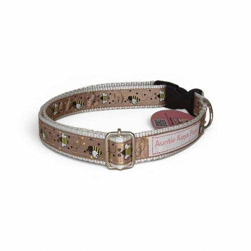 Bee Print fabric Pet Collar – Adjustable Tan Woven Collar with Bee Design | 12"–21"